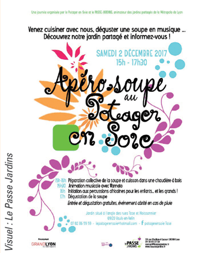 Affiche de l'apéro-soupe au Potager en Soie le 2 décembre 2017